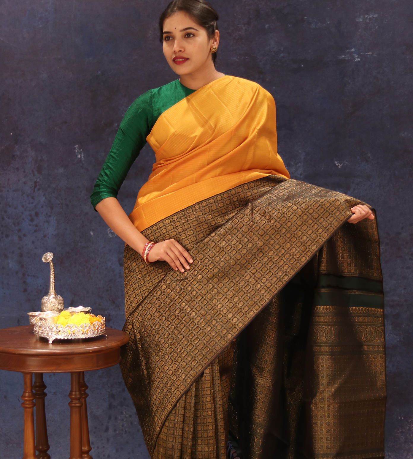 Yellow Kanchipuram Silk Saree1