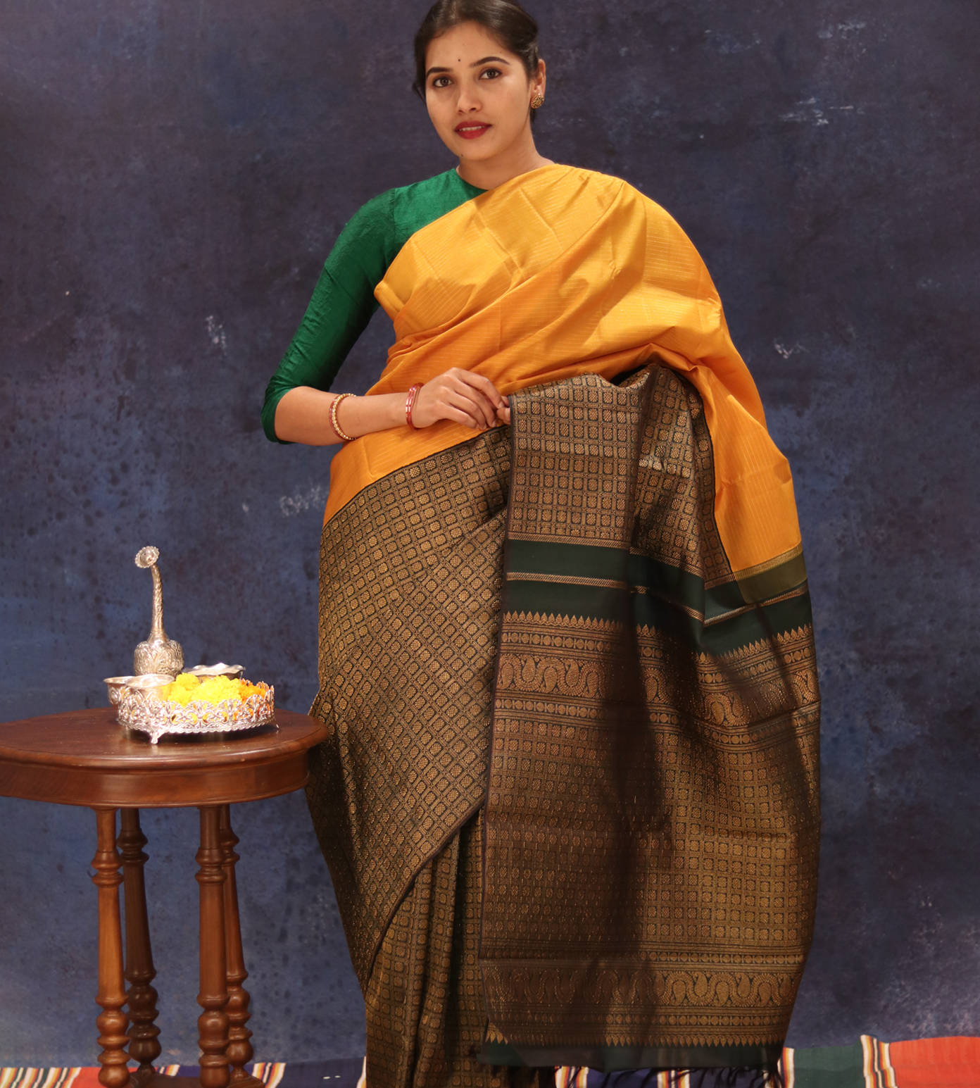 Yellow Kanchipuram Silk Saree4