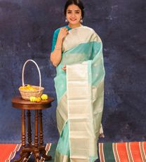 Sky Blue Kora Kanchipuram Silk Saree2