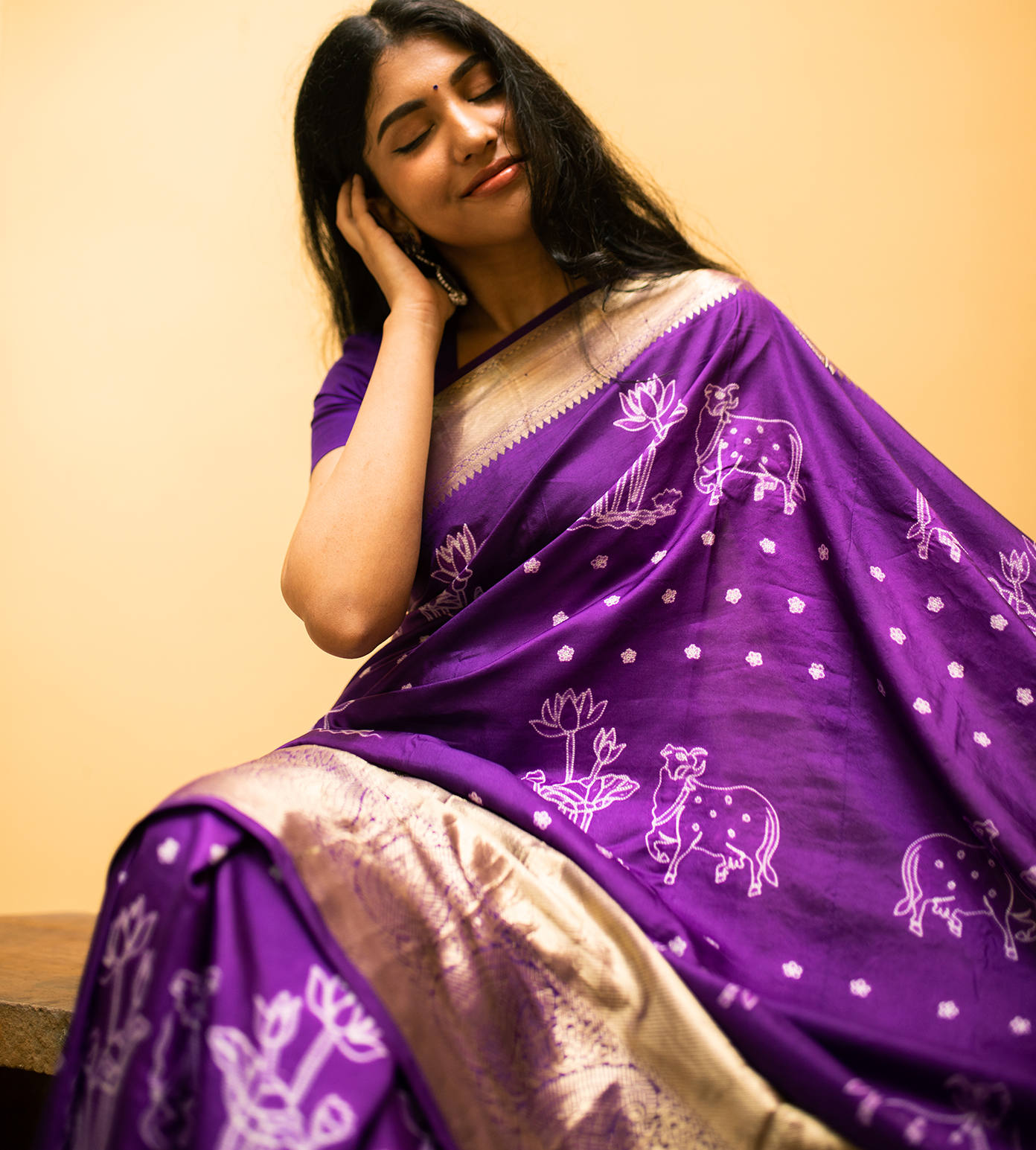 Purple Shibori Kanchipuram Silk Saree