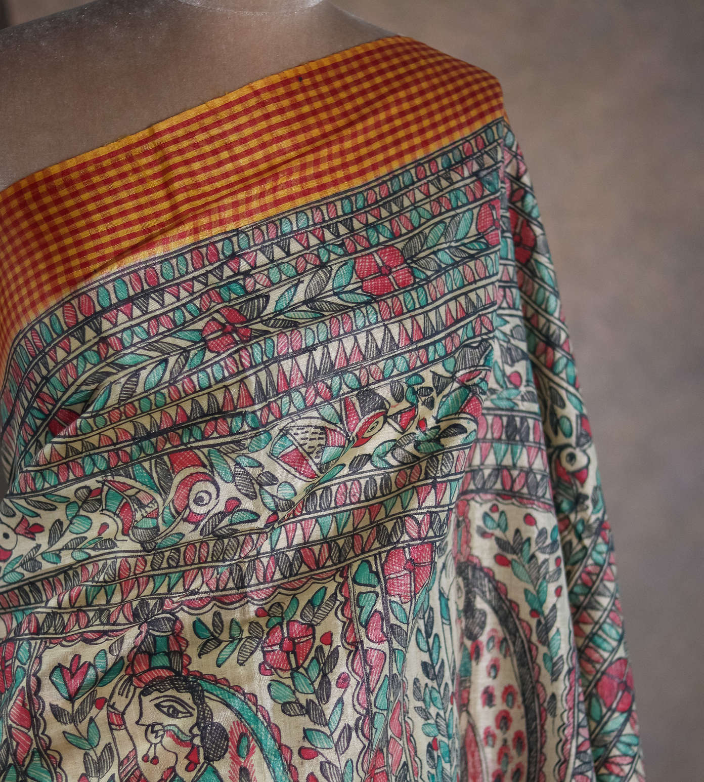 Tussar Madhubani Hand Painted Saree2