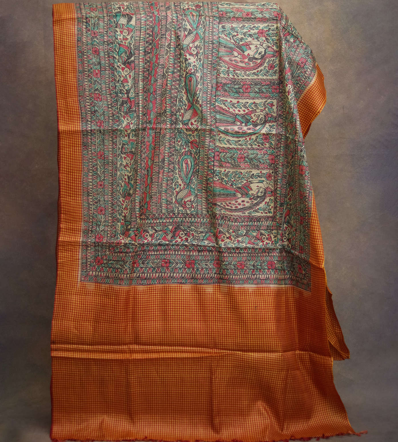 Tussar Madhubani Hand Painted Saree3