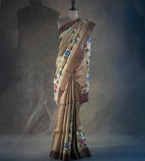 Brown Tussar Hand Painted Silk Saree1