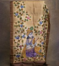 Brown Tussar Hand Painted Silk Saree2
