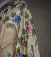 Brown Tussar Hand Painted Silk Saree3