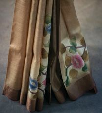 Brown Tussar Hand Painted Silk Saree4