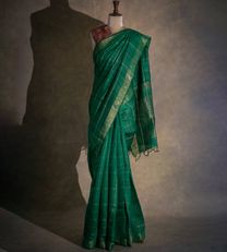 Deep Green Tussar Saree With Embroidery Blouse1