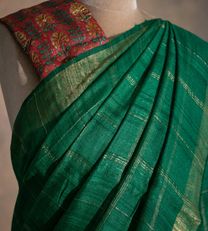 Deep Green Tussar Saree With Embroidery Blouse2