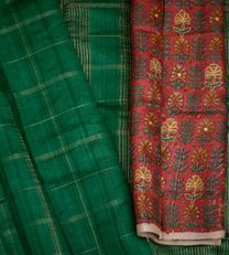 Deep Green Tussar Saree With Embroidery Blouse3