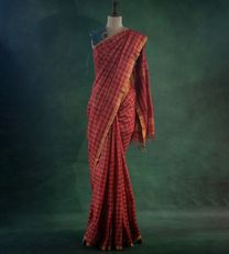 Red Tussar Silk Saree With Kalamkari Blouse1