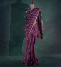 Dark Pink Tussar Silk Saree With Kalamkari Blouse1