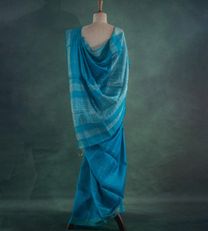 Blue Tussar Silk Saree With Kalamkari Blouse3