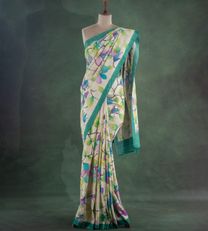 Off White Tussar With Kantha Hand Painted Embroidery Silk Saree1