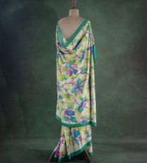 Off White Tussar With Kantha Hand Painted Embroidery Silk Saree3