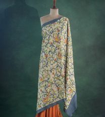 Creme Tussar With Kantha Hand Painted Embroidery Silk Saree2