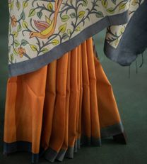 Creme Tussar With Kantha Hand Painted Embroidery Silk Saree4