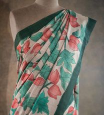  Creme Tussar With Kantha Hand Painted Embroidery Silk Saree2