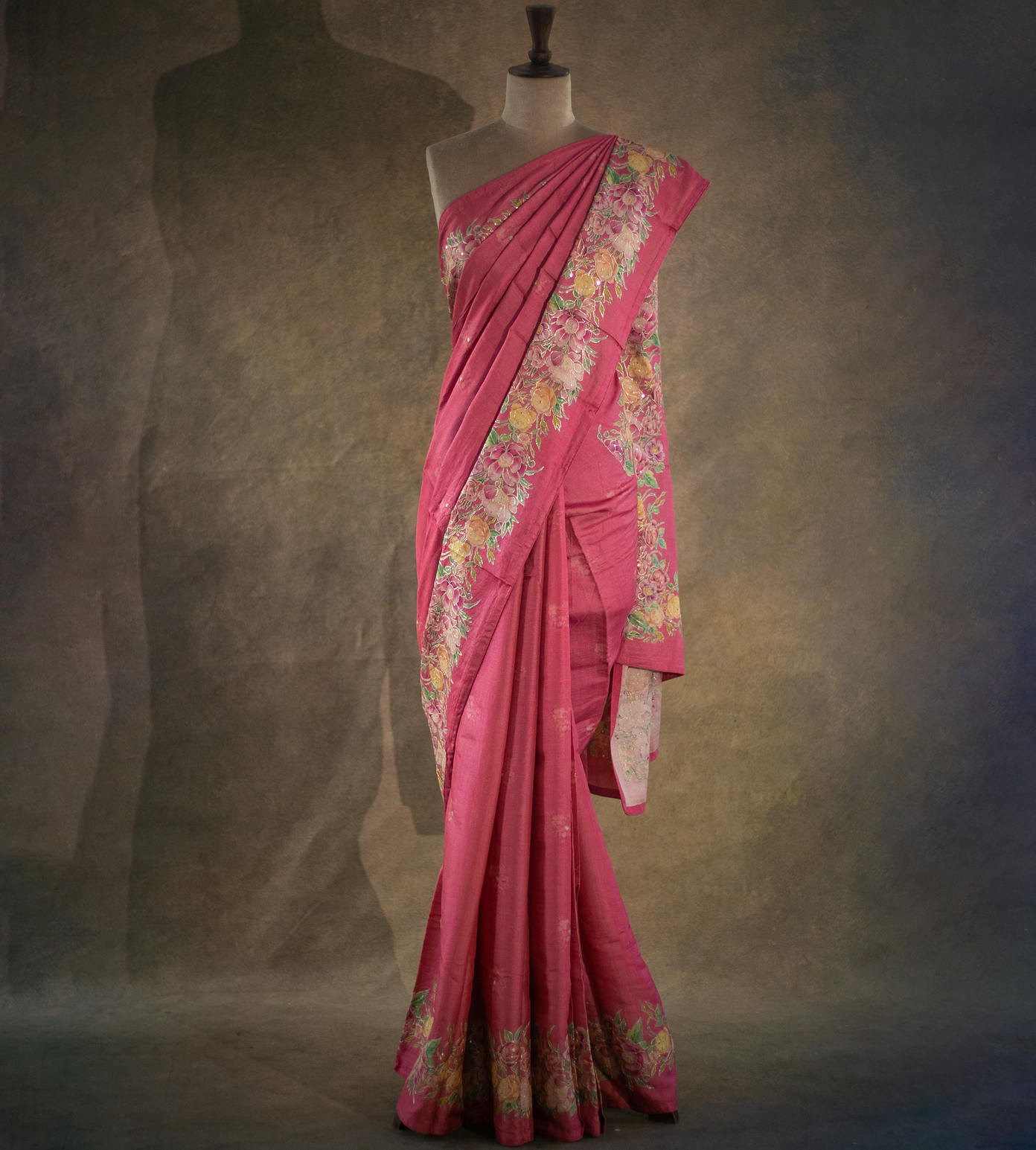 Pink Tussar Embroidery Silk Saree1