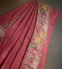 Pink Tussar Embroidery Silk Saree2