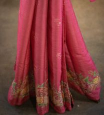 Pink Tussar Embroidery Silk Saree4