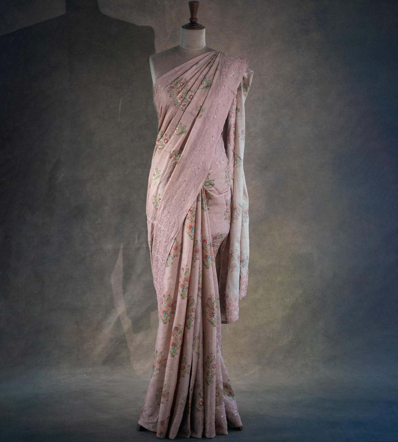 Baby Pink Tussar Embroidery Silk Saree1