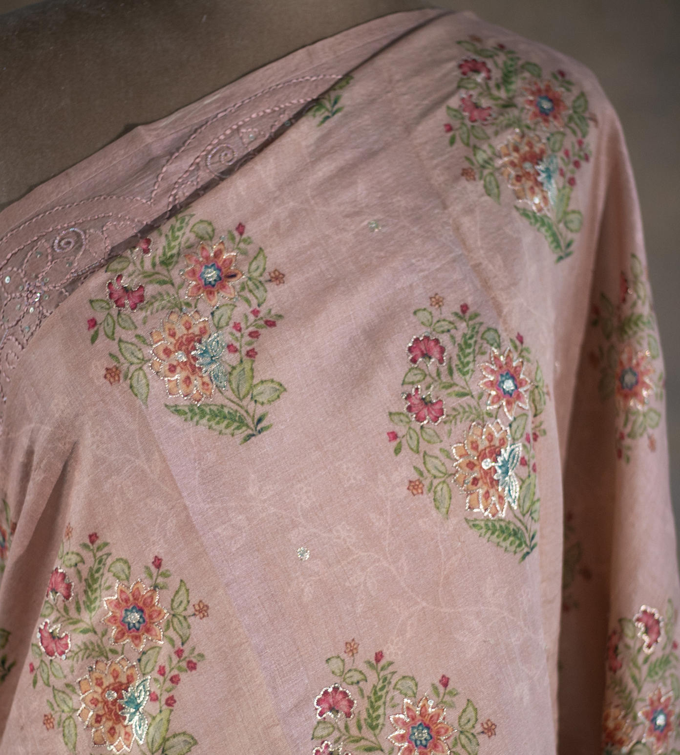 Baby Pink Tussar Embroidery Silk Saree2