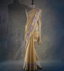 Yellow Tussar Embroidery Silk Saree1