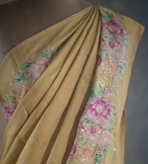  Yellow Tussar Embroidery Silk Saree2