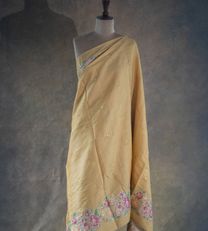 Yellow Tussar Embroidery Silk Saree3