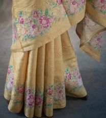  Yellow Tussar Embroidery Silk Saree4