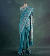 Light Blue Tussar With Kantha Embroidery Saree1