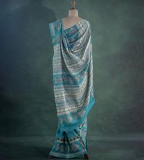 Light Blue Tussar With Kantha Embroidery Saree3