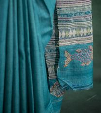 Light Blue Tussar With Kantha Embroidery Saree4