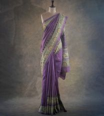 Aubergine Purple Tussar With Kantha Embroidery Saree1