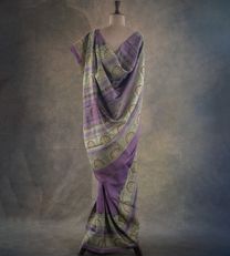 Aubergine Purple Tussar With Kantha Embroidery Saree3