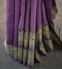 Aubergine Purple Tussar With Kantha Embroidery Saree4