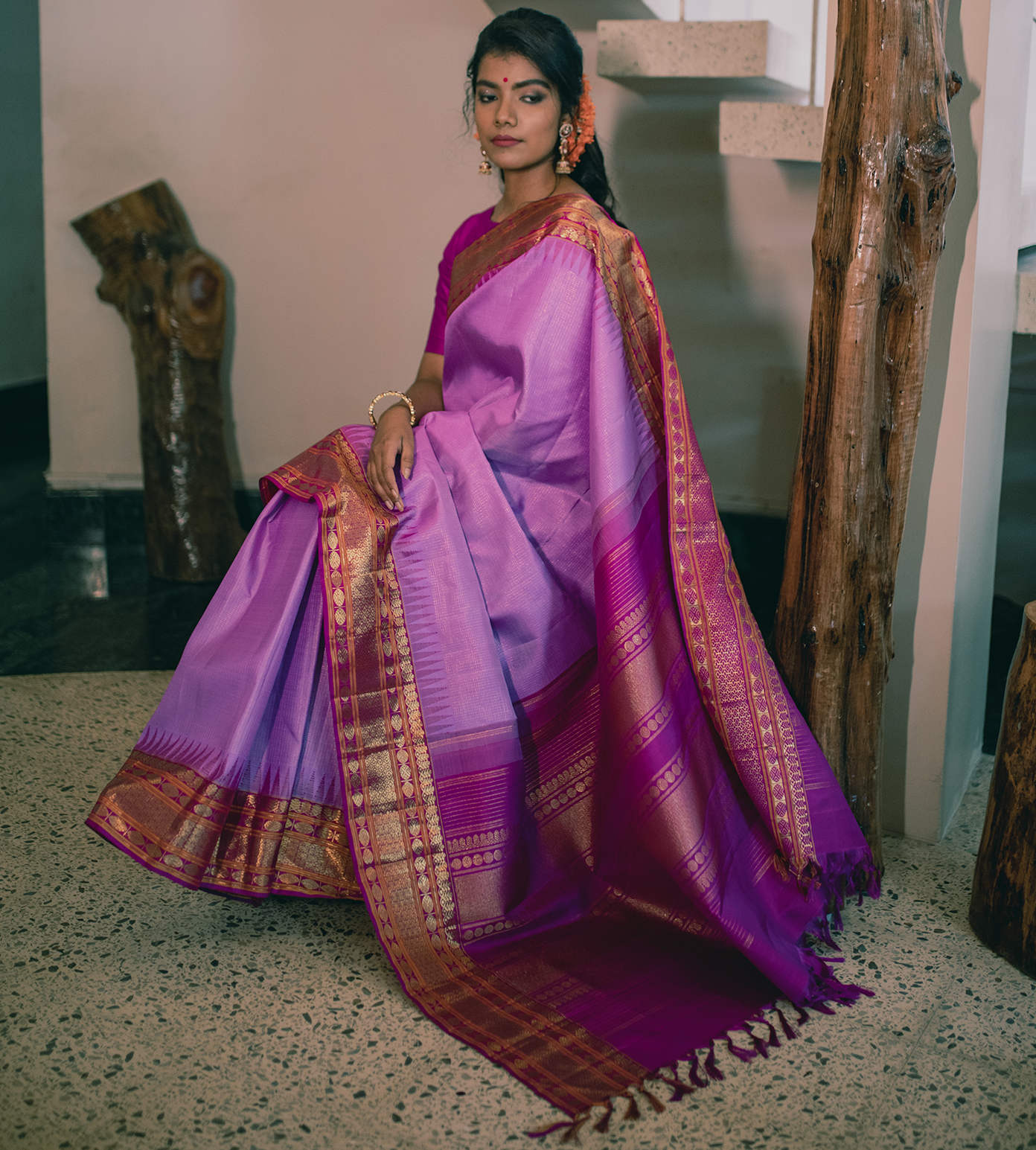 Lavender Kanchipuram Silk Saree