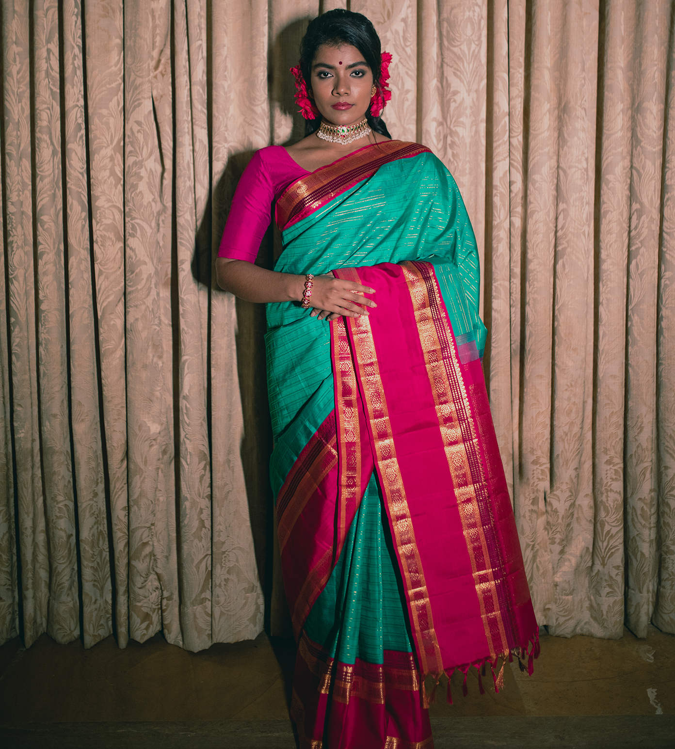 Turquoise Blue Kanchipuram Silk Saree