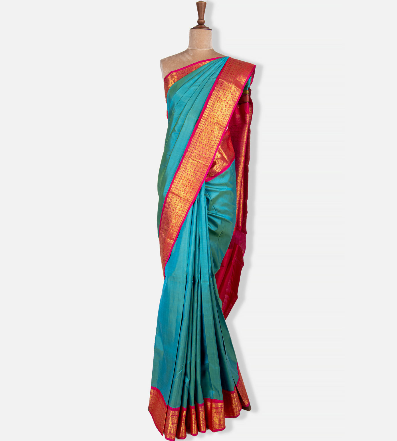 Peacock Blue Kanchipuram Silk Saree1
