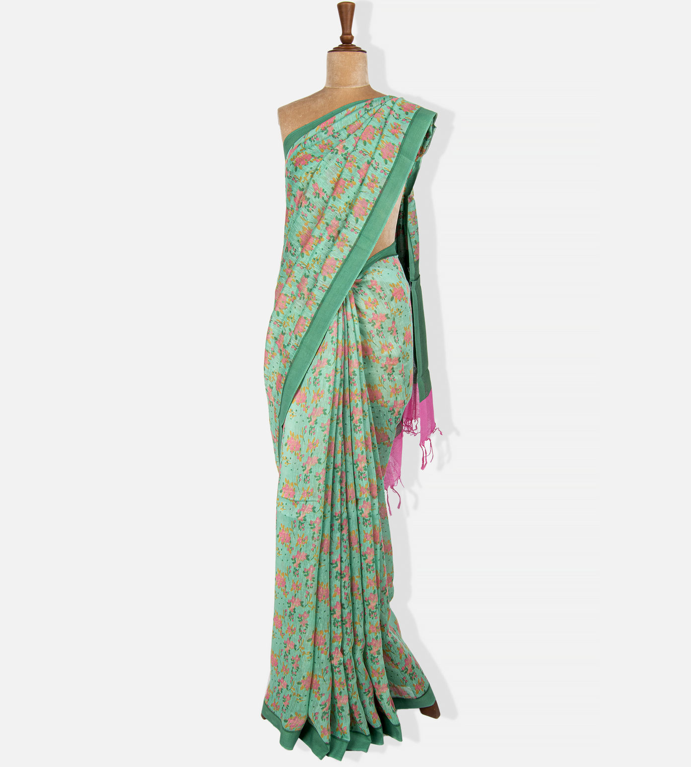 Green Linen Cotton Saree1