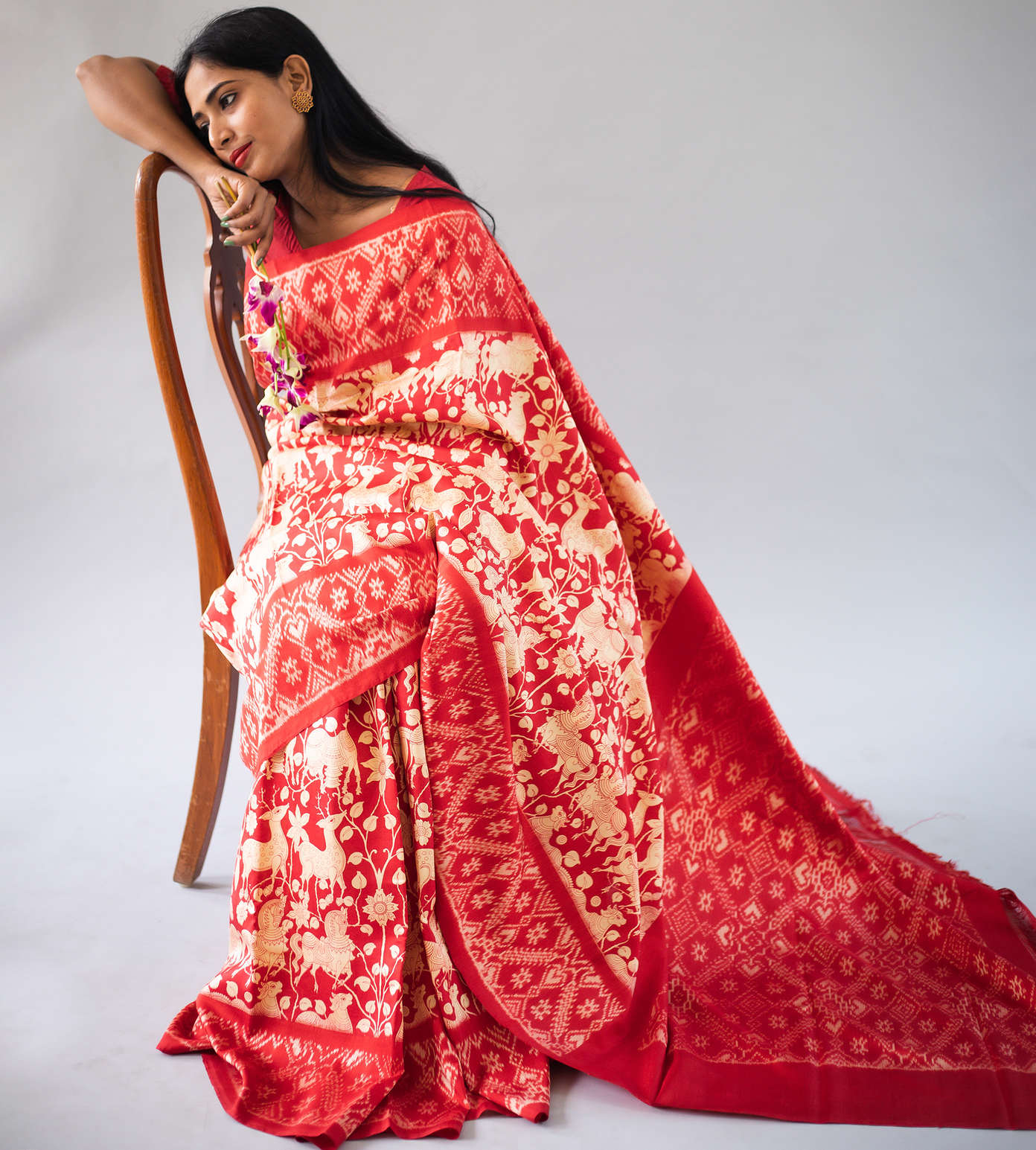 Vermillion Red Ikkat Silk Saree2