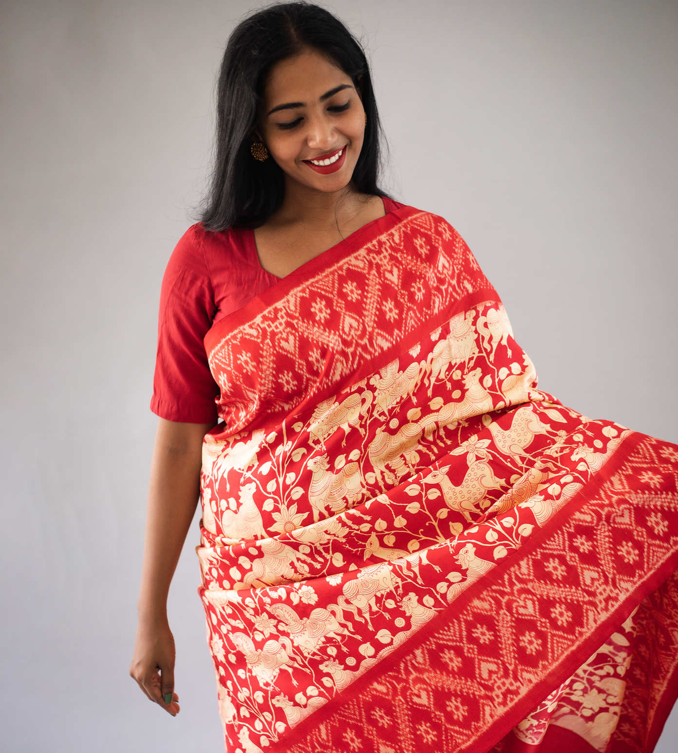 Vermillion Red Ikkat Silk Saree3