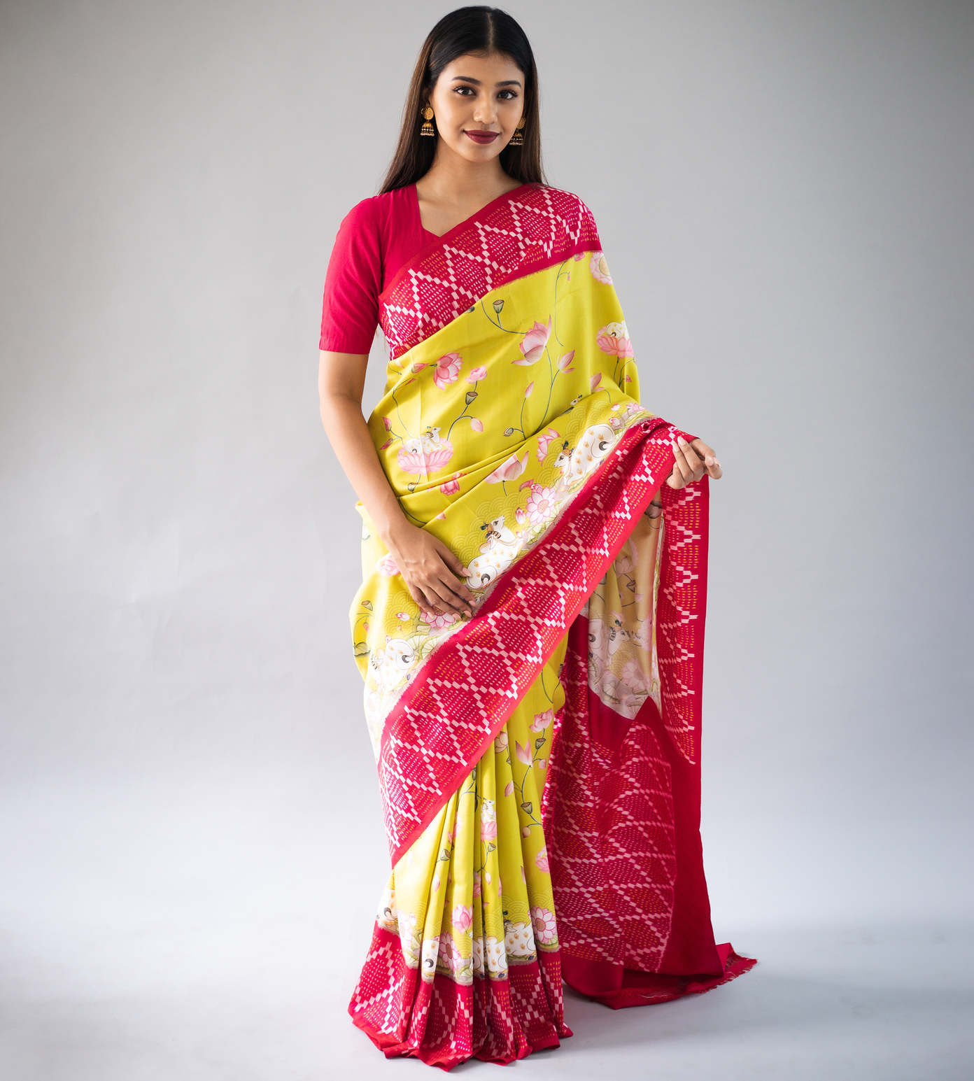 Lime Green Ikkat Silk Saree1