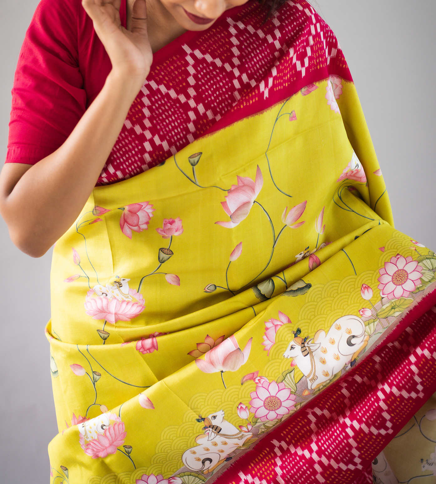 Lime Green Ikkat Silk Saree2