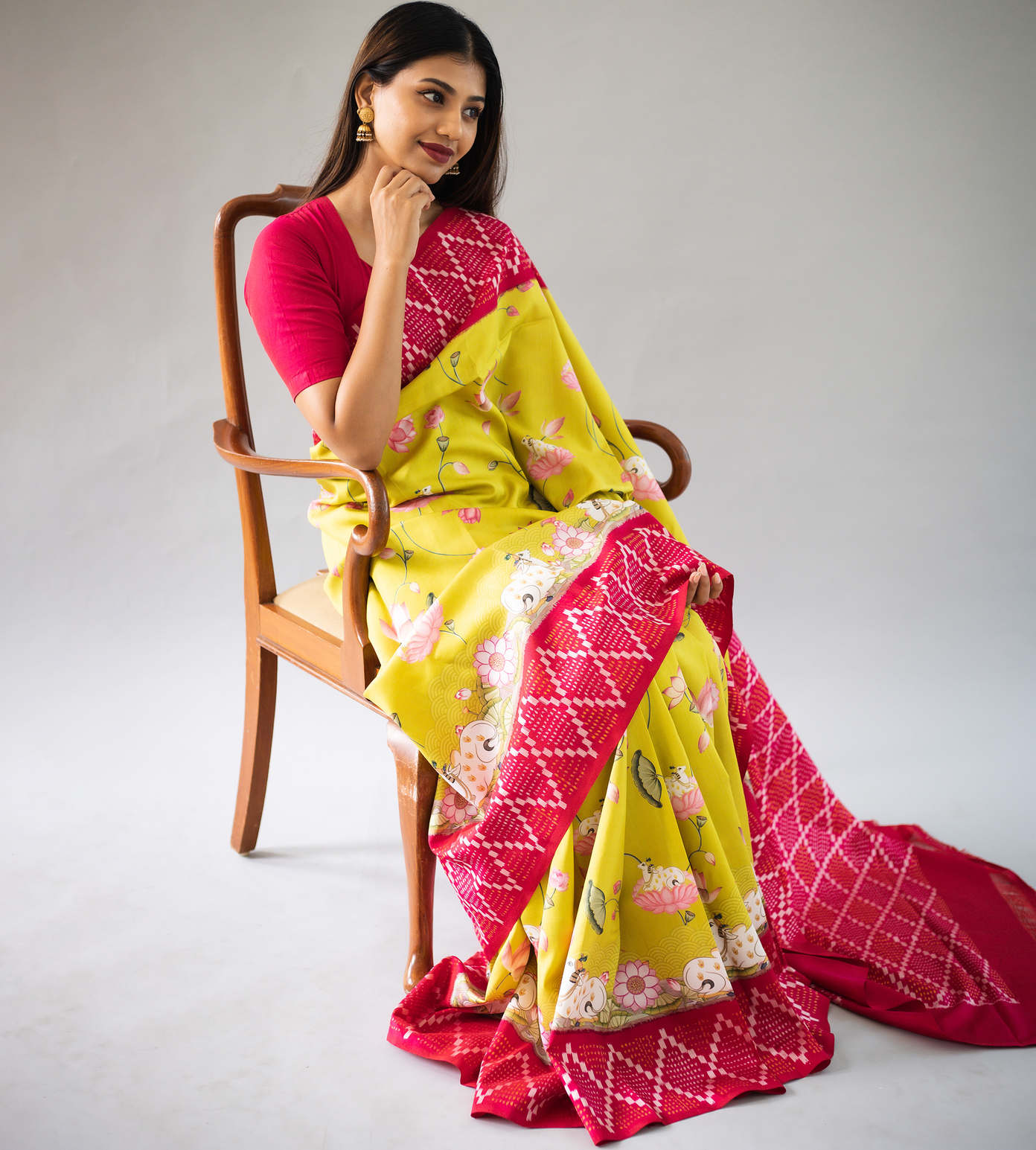 Lime Green Ikkat Silk Saree3
