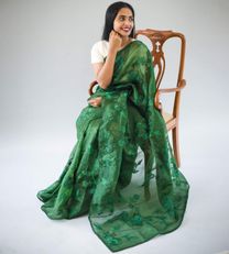 Forest Green Embroidery Organza Saree1