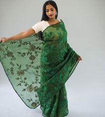 Forest Green Embroidery Organza Saree2