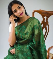 Forest Green Embroidery Organza Saree3