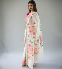 White Linen Printed Saree1