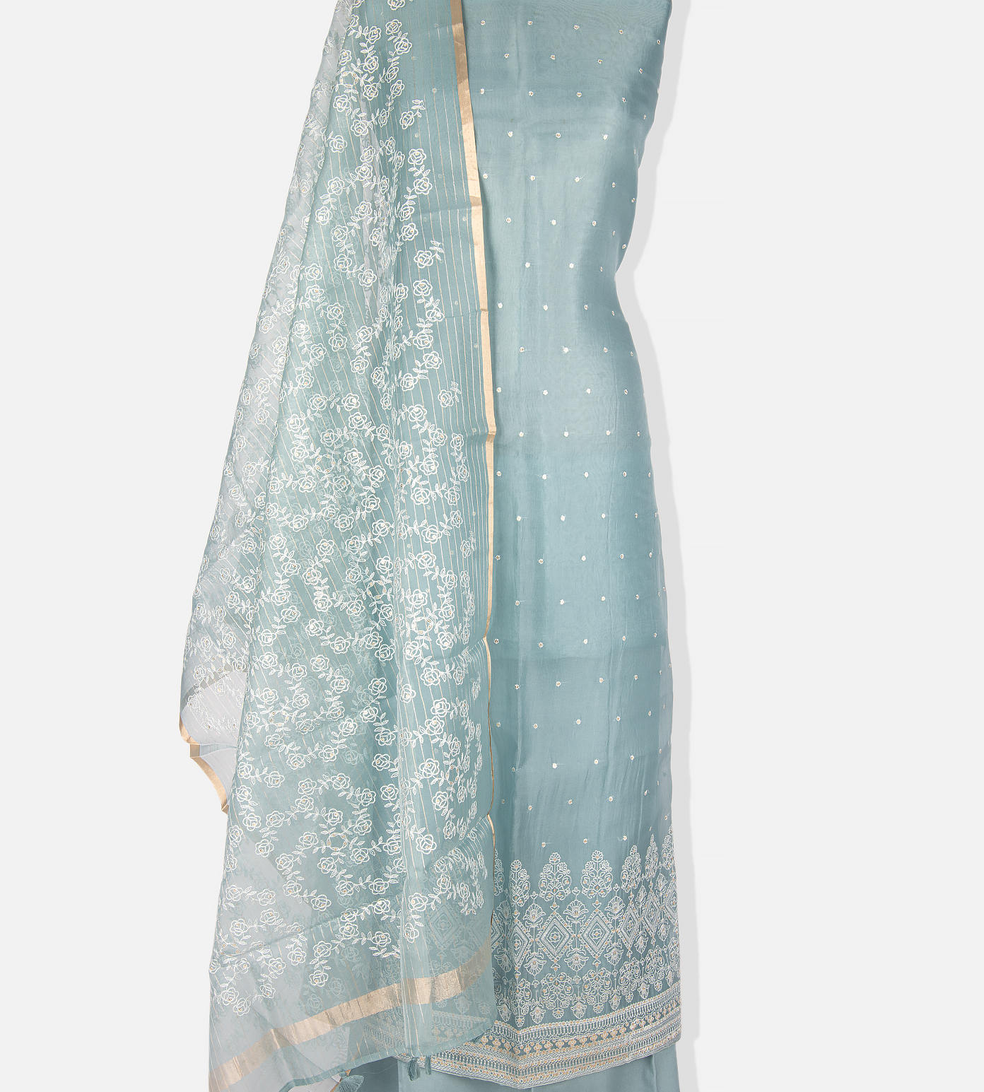 Turquoise Blue Organza Embroidery Salwar3